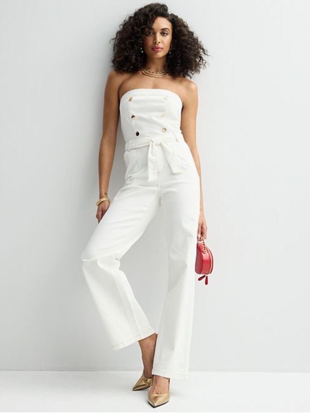 Bebe Straight Leg Strapless Denim Jumpsuit NWOT Large